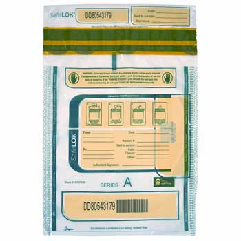 CONTROLTEK SafeLok Tamper Evident Deposit Bag, 1 Bundle Capacity, 9&quot; x 12&quot;, Clear, 100/PK