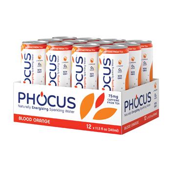 Phocus Caffeinated Sparkling Water, Blood Orange, 11.5 oz. Slim Can, 12/CS