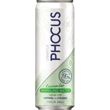Phocus Caffeinated Sparkling Water, Cucumber, 11.5 oz. Can, 12/CS
