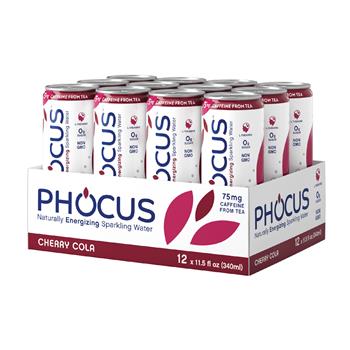 Phocus Caffeinated Sparkling Water, Cherry Cola, 11.5 oz. Slim Can, 12/CS