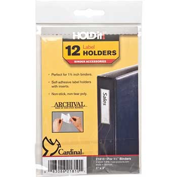 Cardinal HOLD IT&#174; Label Holders, 1&quot; x 3&quot;, Clear, 12/BG, 10 BG/CT