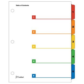 Cardinal Traditional OneStep Index System, 5-Tab, 1-5, Letter, Multicolor, 5/Set
