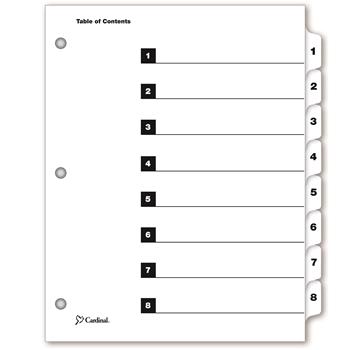 Cardinal QuickStep OneStep Bulk Index System, Title: 1-8, Letter, White, 24 Sets/Box
