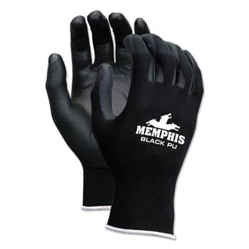 Memphis Economy PU Coated Work Gloves, Black, Small, 1 Dozen