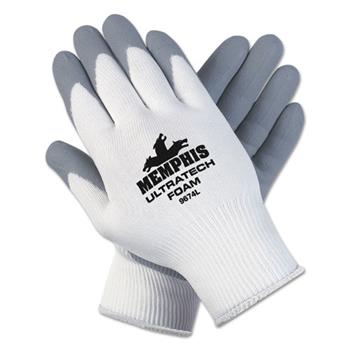 Memphis™ Ultra Tech Foam Seamless Nylon Knit Gloves, Medium, White/Gray, 12 PR/PK