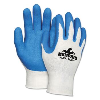 Memphis Flex Tuff Work Gloves, White/Blue, X-Large, 10 gauge, 1 Dozen