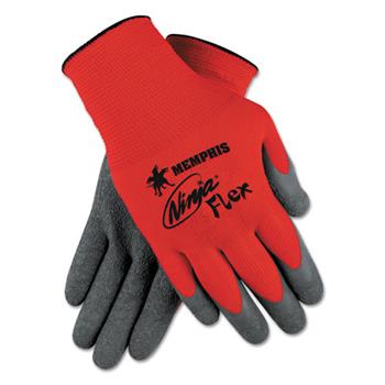 Memphis Ninja Flex Latex-Coated Palm Gloves N9680M, Medium, Red/Gray