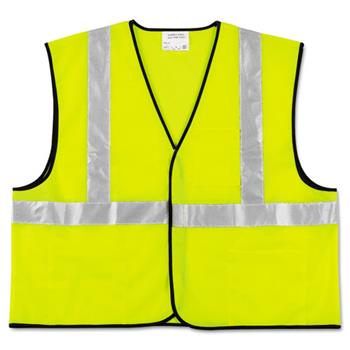 MCR Safety Class 2 Safety Vest, Fluorescent Lime w/Silver Stripe, Polyester, 2X