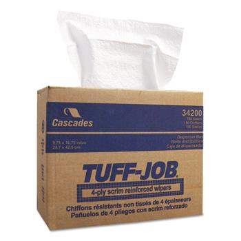 Cascades PRO Tuff-Job Scrim Reinforced Wipers, 9 3/4 x 16 3/4, White, 150/Box, 6 Box/Carton