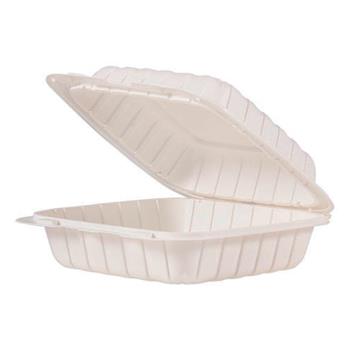 Chef&#39;s Supply Clamshell Container, Mineral Filled Polypropylene, Rectangular, 8&quot; L x 8&quot; W x 3&quot; H, White, 150/Carton