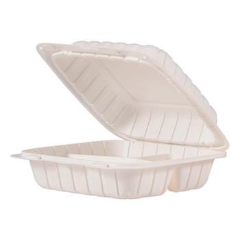 Chef&#39;s Supply Hinged Lid Container, Mineral Filled Polypropylene, 3 Compartment, 8.3&quot;W x 8&quot;L x 3&quot;H, 150/CT