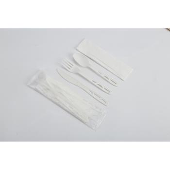 W.B. Mason Co. Compostable Disposable Cutlery Catering Kit (Knives, Forks, Spoons), Napkins, Plastic, Ivory, 250 Kits/Case