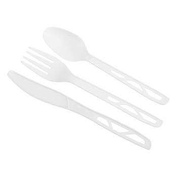 W.B. Mason Co. Compostable Cutlery Combo Pack (Knives, Forks, Spoons), Plastic, Ivory, 250 Kits/Box