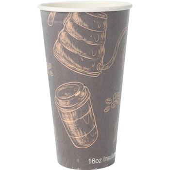 Chef&#39;s Supply Insulated Hot Cup, Cafe Design, 16 oz, 25/Pack, 20 Packs/Case