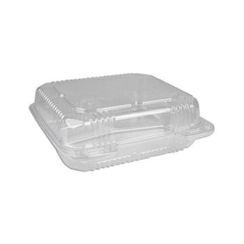 Chef&#39;s Supply Clamshell Container, Plastic, Square, 8&quot; L x 8&quot; W x 3 3/8&quot; H, Clear, 200/Case