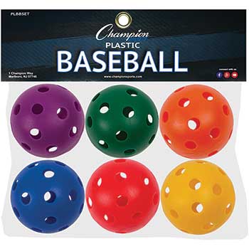 Champion Sports Plastic Balls, Baseball Size, 6/ST