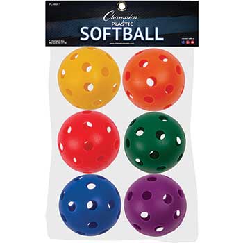 Champion Sports Plastic Balls, Softball Size, 6/ST