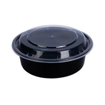 Chef&#39;s Supply Microwaveable Takeout Container, Plastic, Round, 24 oz, Black, 150/Case