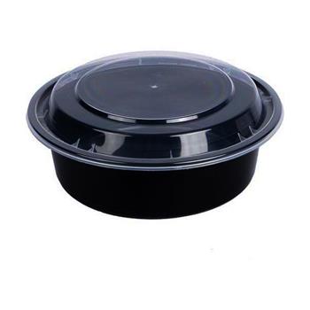 Chef&#39;s Supply Microwaveable Takeout Container, Plastic, Round, 48 oz, Black, 150/Case