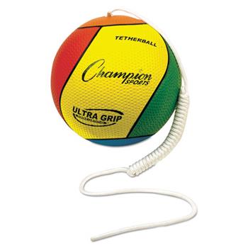 Champion Sports Ultra Grip Tether Ball, 5&quot; Diameter, Laminated Rubber, Yellow/Green/Blue/Red