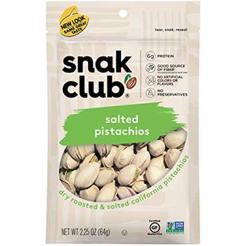 Snak Club Salted Pistachios, Natural, 2.25 oz, 6 Bags/Case