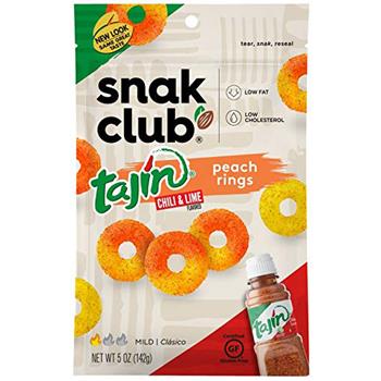Snak Club Peach Rings Gummy Candy, Tajin, Chili Lime, 5 oz, 6 Bags/Case