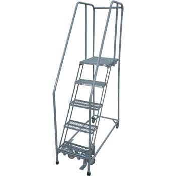 Cotterman Series 1000 Rolling Metal Ladder, 10&quot; Deep Narrow Expanded Metal Tread Top Step, 5 Steps