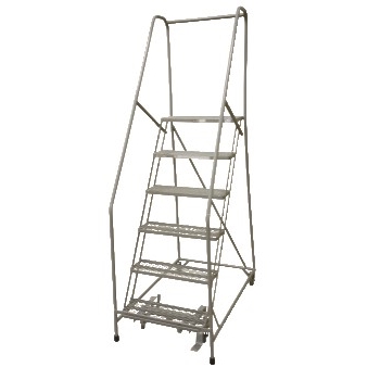 Cotterman Series 1000 Rolling Metal Ladder, 10&quot; Deep Expanded Metal Tread Top Step, 6 Steps