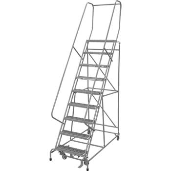 Cotterman Series 1000 Rolling Metal Ladder, 20&quot; Deep Serrated Metal Tread Top Step, 9 Steps