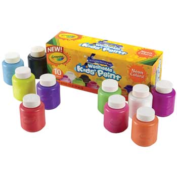 Crayola Neon Washable Kids&#39; Paint Set, 2 oz Bottles, 10/ST