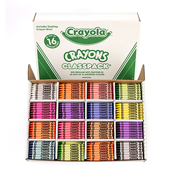 Crayola Regular Size, 16 Colors, Crayon Classpack, 800/BX