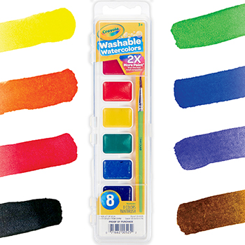 Crayola&#174; Washable Watercolor Square Pans with Plastic Handled Brush, 8/PK