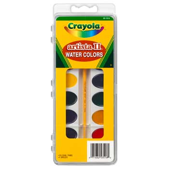 Crayola Artista II Watercolors, 16 Semi-moist Oval Pans, 1 Brush