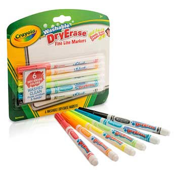 Crayola Dry-Erase Fine Line Washable Markers, 6/PK