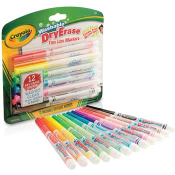 Crayola&#174; Dry-Erase Fine Line Washable Markers, 12/PK