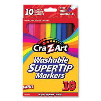 Cra-Z-Art Washable SuperTip Markers, Broad/Fine Bullet Tip, Assorted Colors, 10/Set
