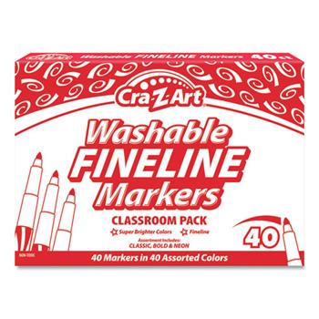 Cra-Z-Art Washable Fineline Markers, Fine Bullet Tip, Assorted Colors, 40/Set