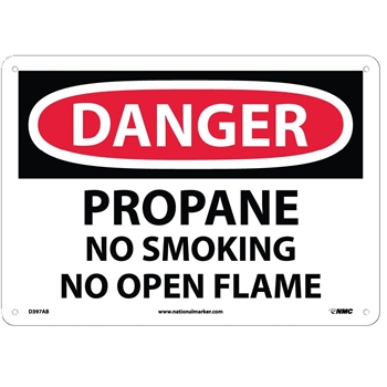 NMC Danger Sign, Propane No Smoking No Open Flame, 10&#39;&#39; x 14&#39;&#39;, Aluminum