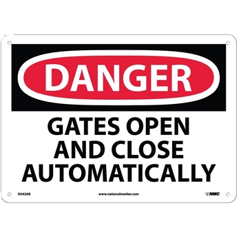 NMC Danger Sign, Gates Open And Close Automatically, 10&#39;&#39; x 14&#39;&#39;, Aluminum