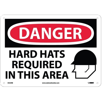 NMC Danger Sign, Hard Hat Required In This Area, Graphic Included, 10&#39;&#39; x 14&#39;&#39;, Rigid Plastic