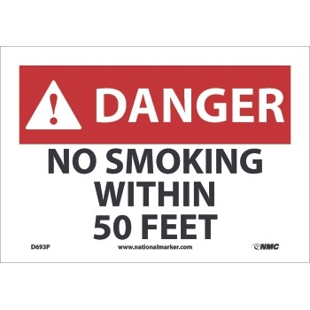 NMC Danger Sign, No Smoking Within 50 Feet, 7&#39;&#39; x 11&#39;&#39;, Adhesive Vinyl
