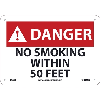 NMC Danger Sign, No Smoking Within 50 Feet, 7&#39;&#39; x 10&#39;&#39;, Rigid Plastic