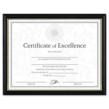 DAX Two-Tone Document/Diploma Frame, Wood, 8 1/2 x 11, Black w/Gold Leaf Trim