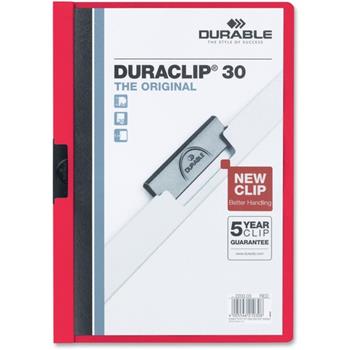 Durable DURACLIP&#174; Report Cover, 30 Sheet Capacity, Punchless, Vinyl, Red, 25/BX