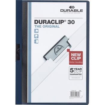 Durable DURACLIP&#174; Report Cover, 30 Sheet Capacity, Punchless, Vinyl, Navy, 25/BX