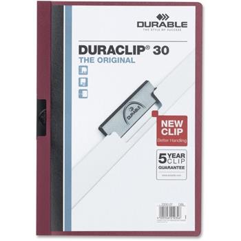 Durable DURACLIP&#174; Report Cover, 30 Sheet Capacity, Punchless, Vinyl, Maroon, 25/BX