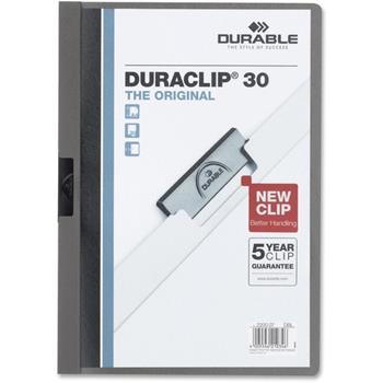 Durable DURACLIP&#174; Report Cover, 30 Sheet Capacity, Punchless, Vinyl, Graphite, 25/BX
