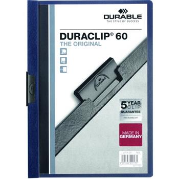 Durable DURACLIP&#174; Report Cover, 60 Sheet Capacity, Punchless, Vinyl, Navy, 25/BX