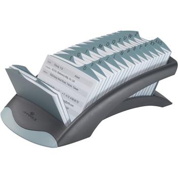 Durable TELINDEX&#174; Desk Address Card File, 25 Alphabetical Index Sleeves, Black/Gray, 500 Card Capacity