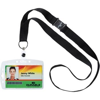Durable Shell-Style ID Badge Card Holders For One Badge With Lanyard, 2-1/10&quot; x 3-1/4&quot;, Horizontal or Vertical, 10/PK